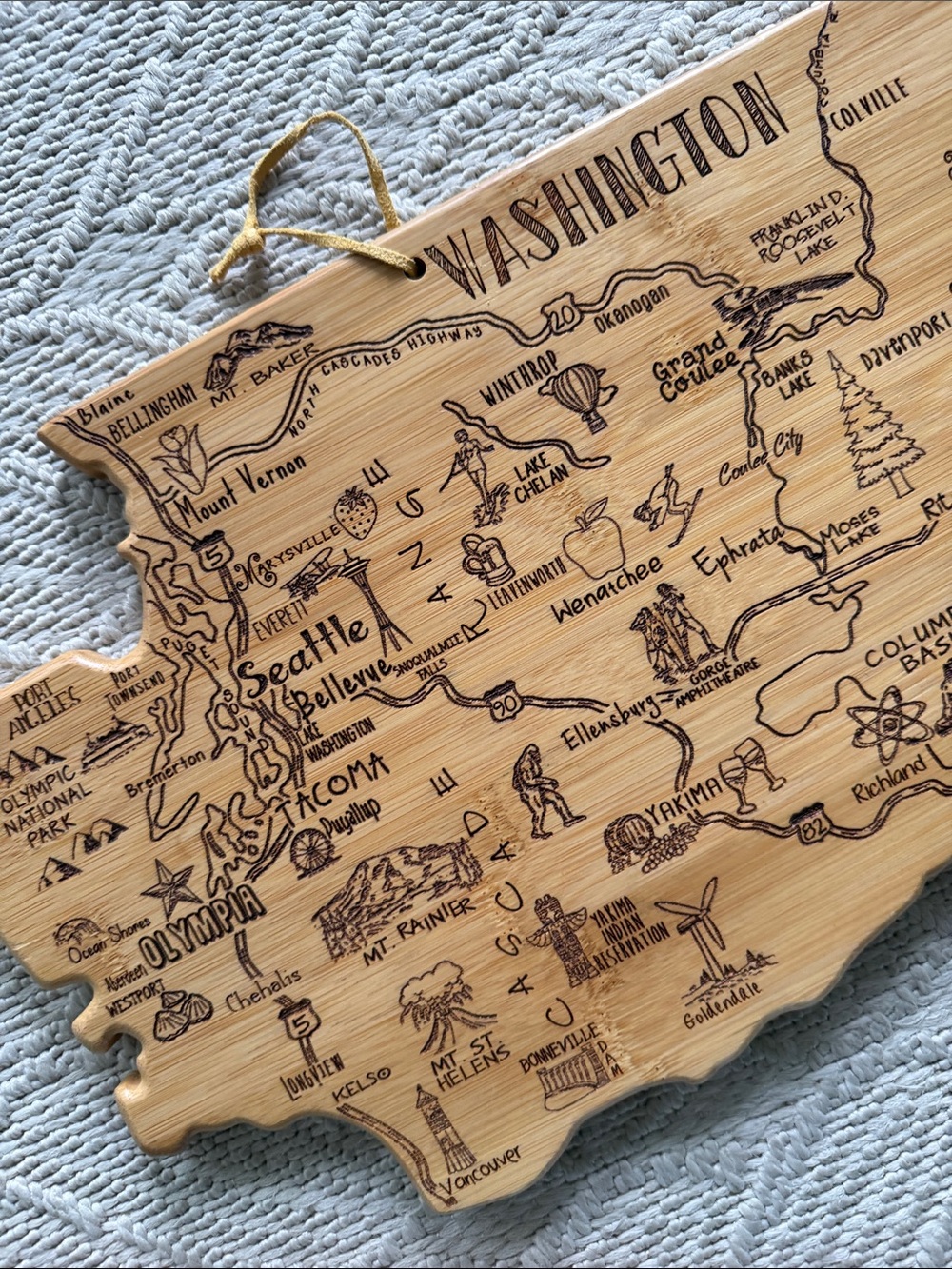 Totally Bamboo Washington State Shaped Wood Serving Board - Wall Art